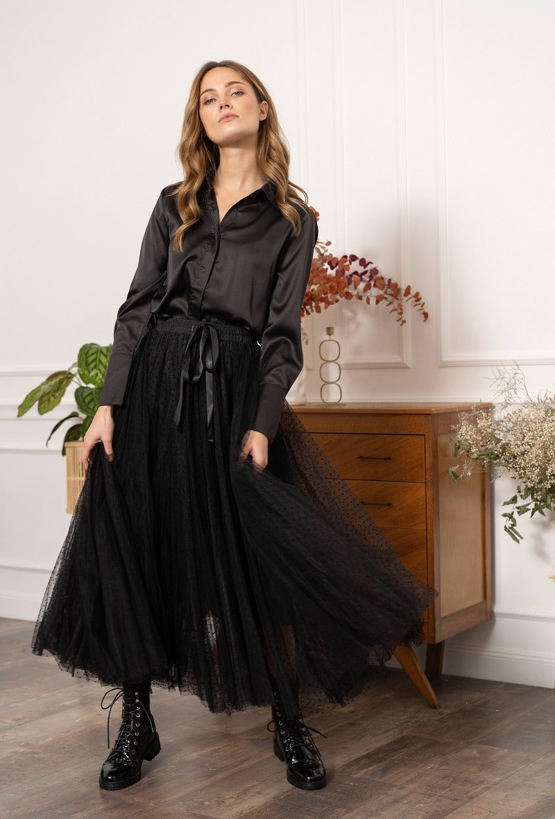 Charlotte Black Polka Dot Tulle Skirt-S/M-Fi&Co Boutique