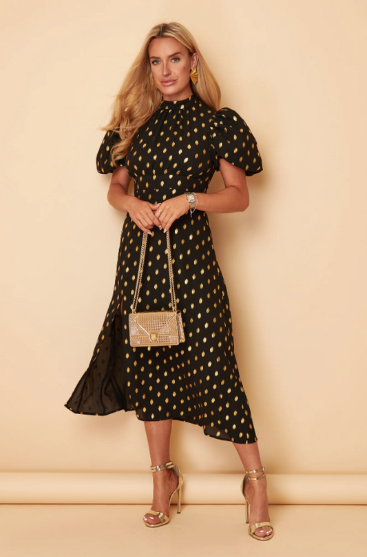 Girl In Mind Lilith Black & Gold Dress-8/36-Fi&Co Boutique
